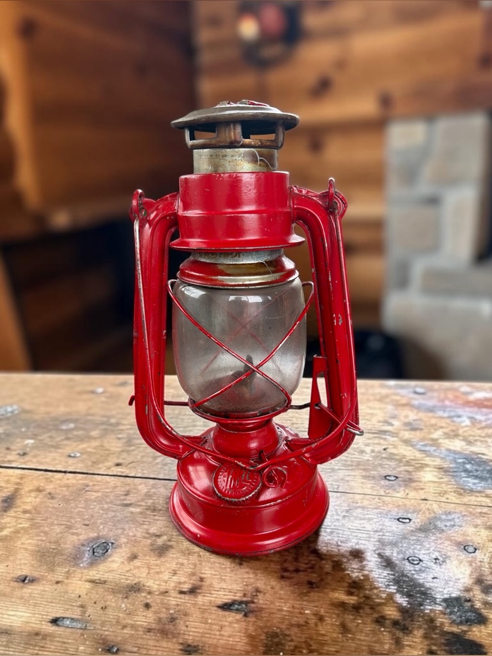 VINTAGE RED METAL FARMHOUSE LANTERN